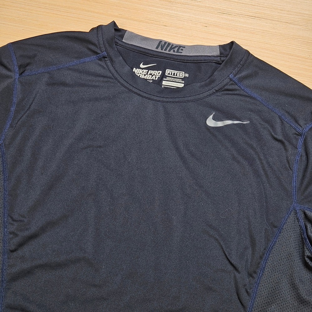 Nike Pro Combat Shirt Mens S Navy Blue Dri-Fit Fitted Short Sleeve 449787-477